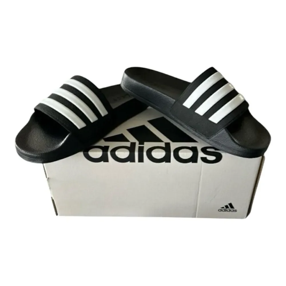 Adidas Adilette Shower Slides Black White Kids Unisex Size 2 New